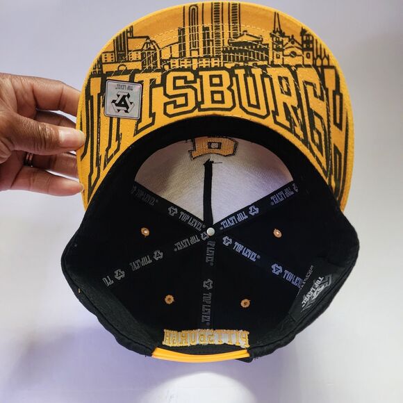 Top Level Baseball Cap Pittsburgh Black And Yellow Snapback Flat Brim - Picture 5 of 7